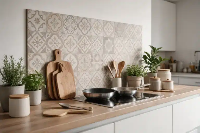 Crédence décorative effet carreaux de ciment dans une cuisine