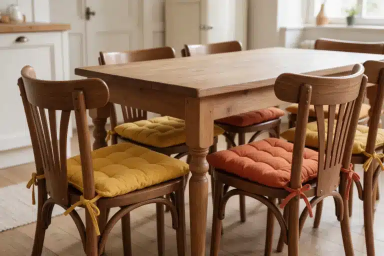 Chaises bistrot équipées de galettes de chaise matelassées