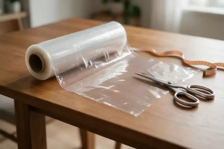 Rouleau de protection de table transparente découpé sur mesure