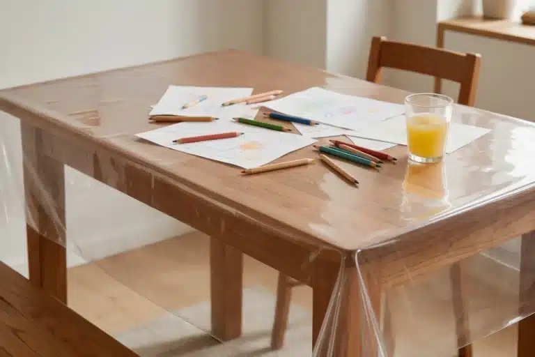 Table familiale protégée par une protection transparente