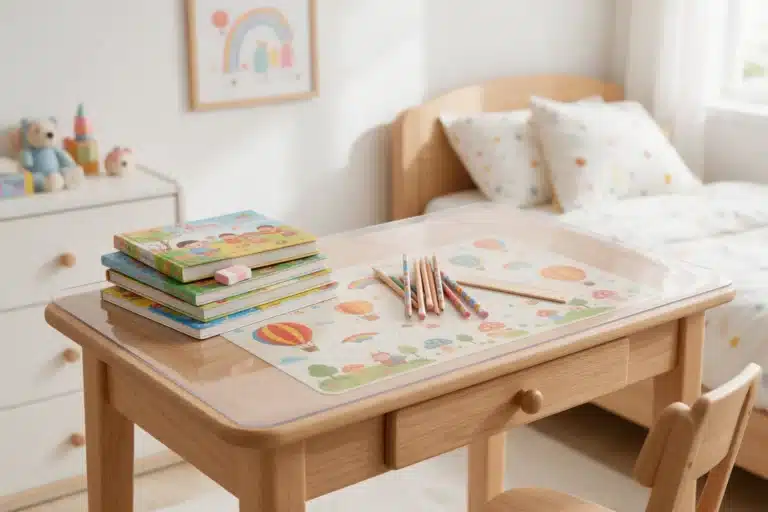 Bureau d'enfant protégé par un protège-bureau transparent