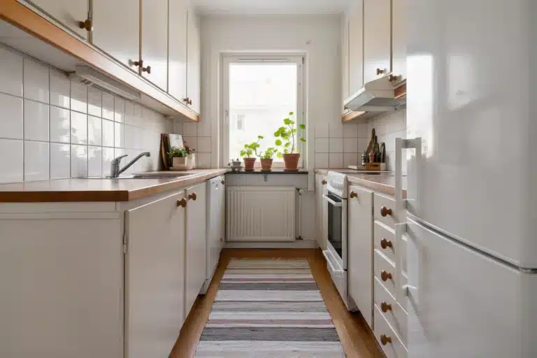 Tapis de couloir rayé dans une cuisine en longueur