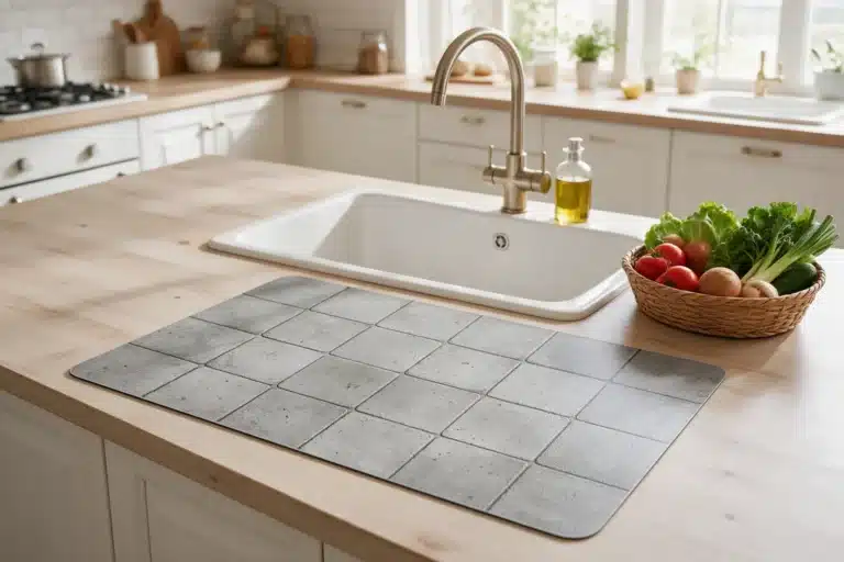 Tapis de cuisine en vinyle effet carreaux de ciment