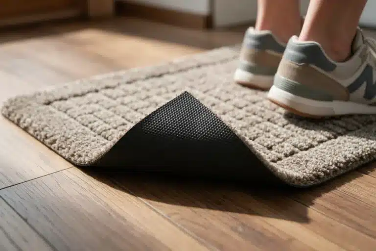 Tapis d'entrée à envers antidérapant sur un parquet